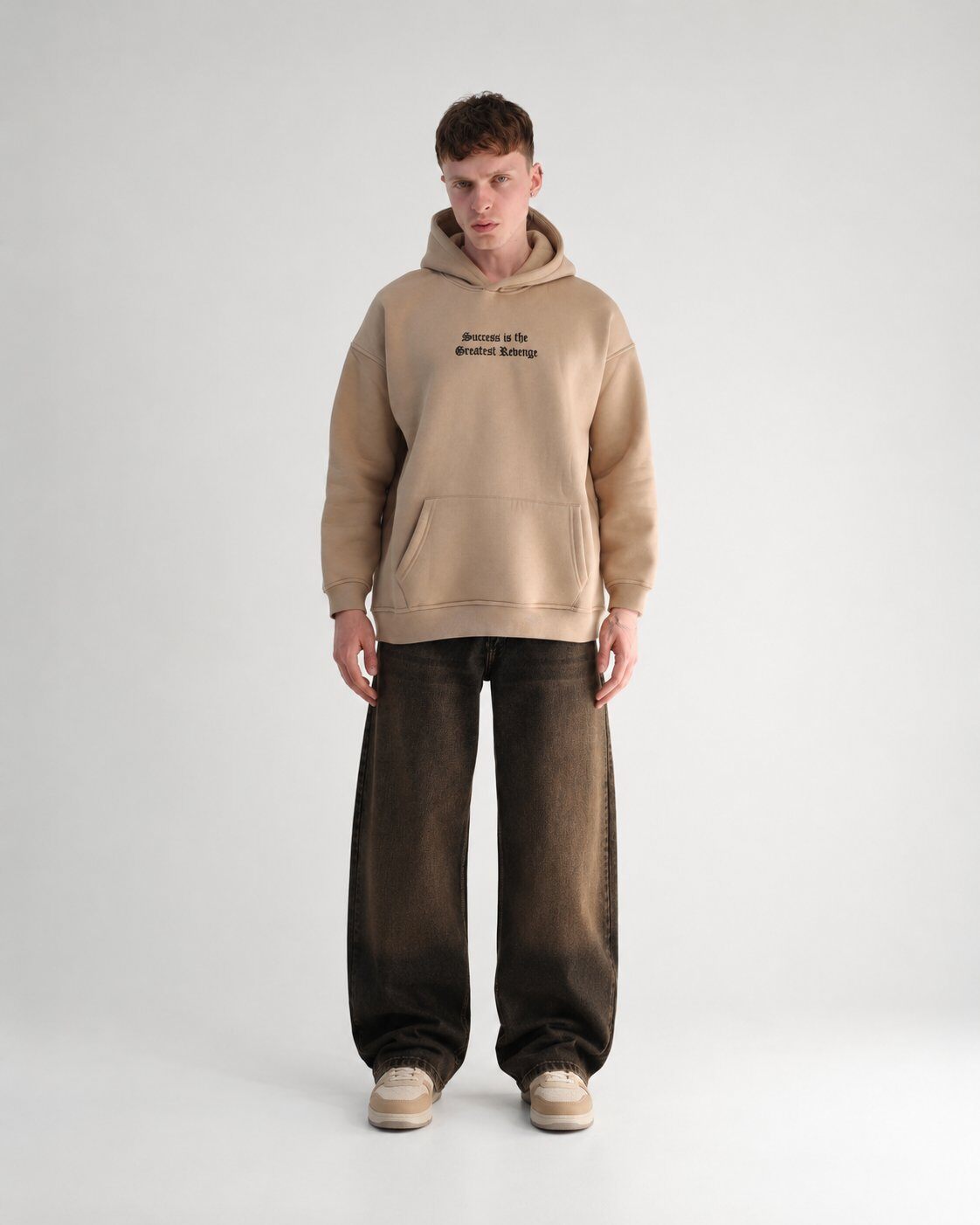 Grossista Mentex Homme - Felpa con Cappuccio Beige Street Graphic