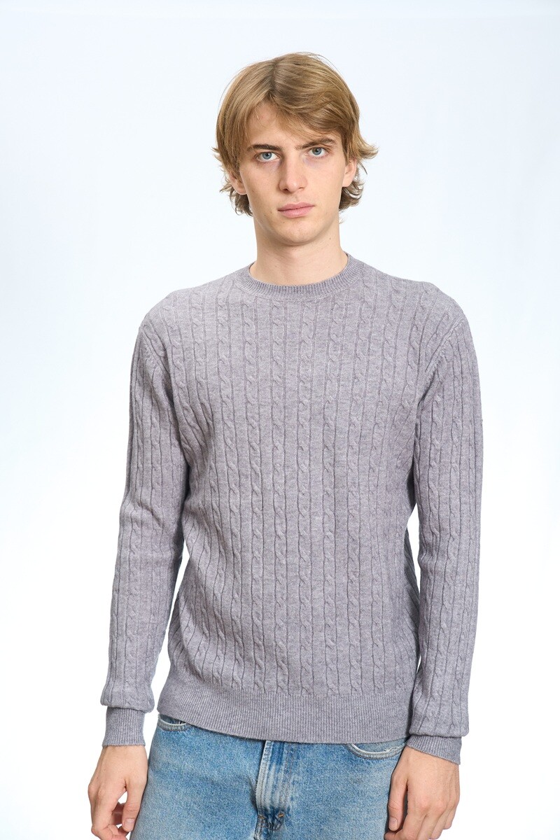 Grossiste Mentex Homme - Pull uni maille homme col rond, à motif torsadé et manches longues