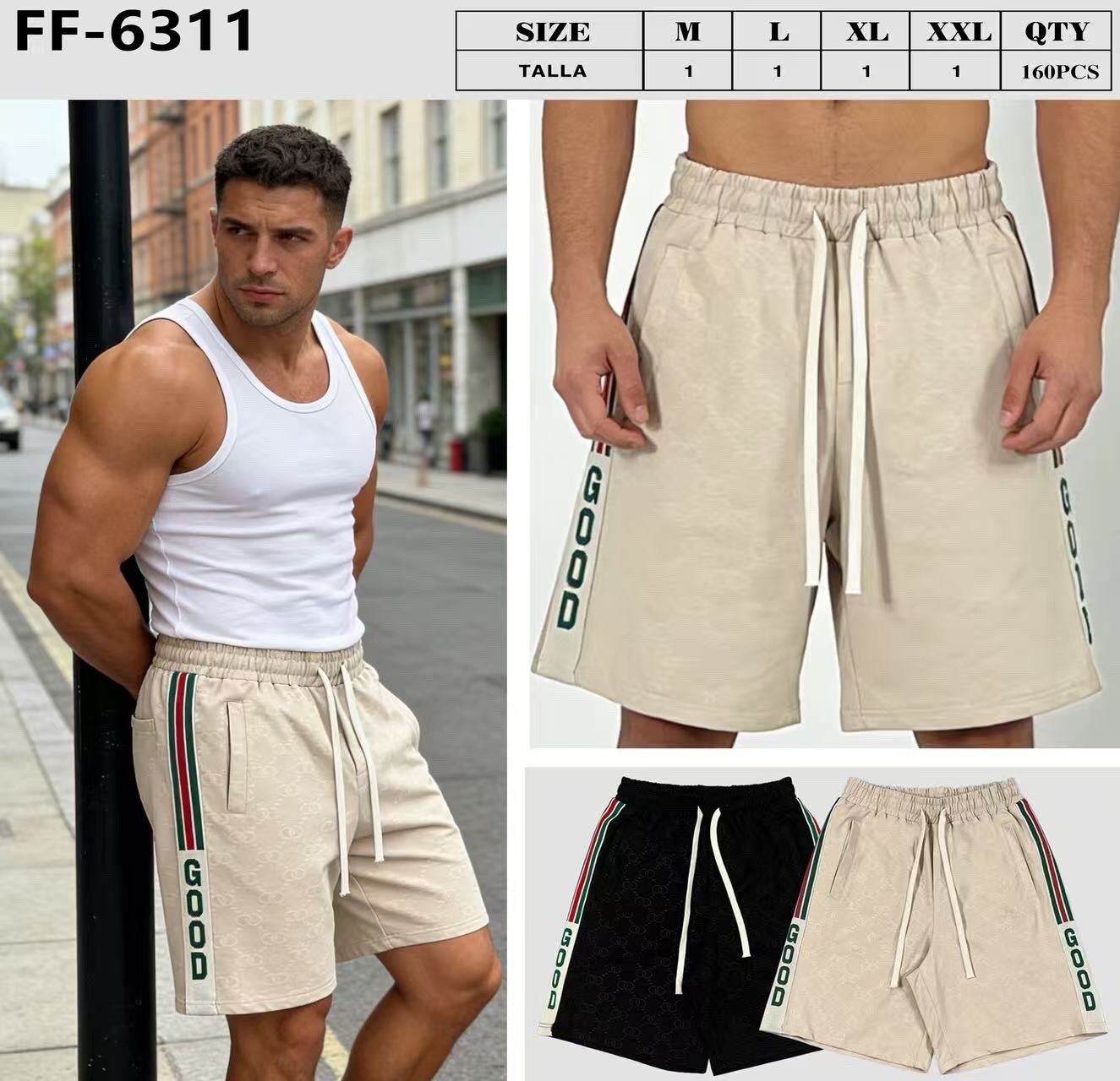 Wholesaler Mentex Homme - Men's solid color shorts with adjustable waistband and drawstring