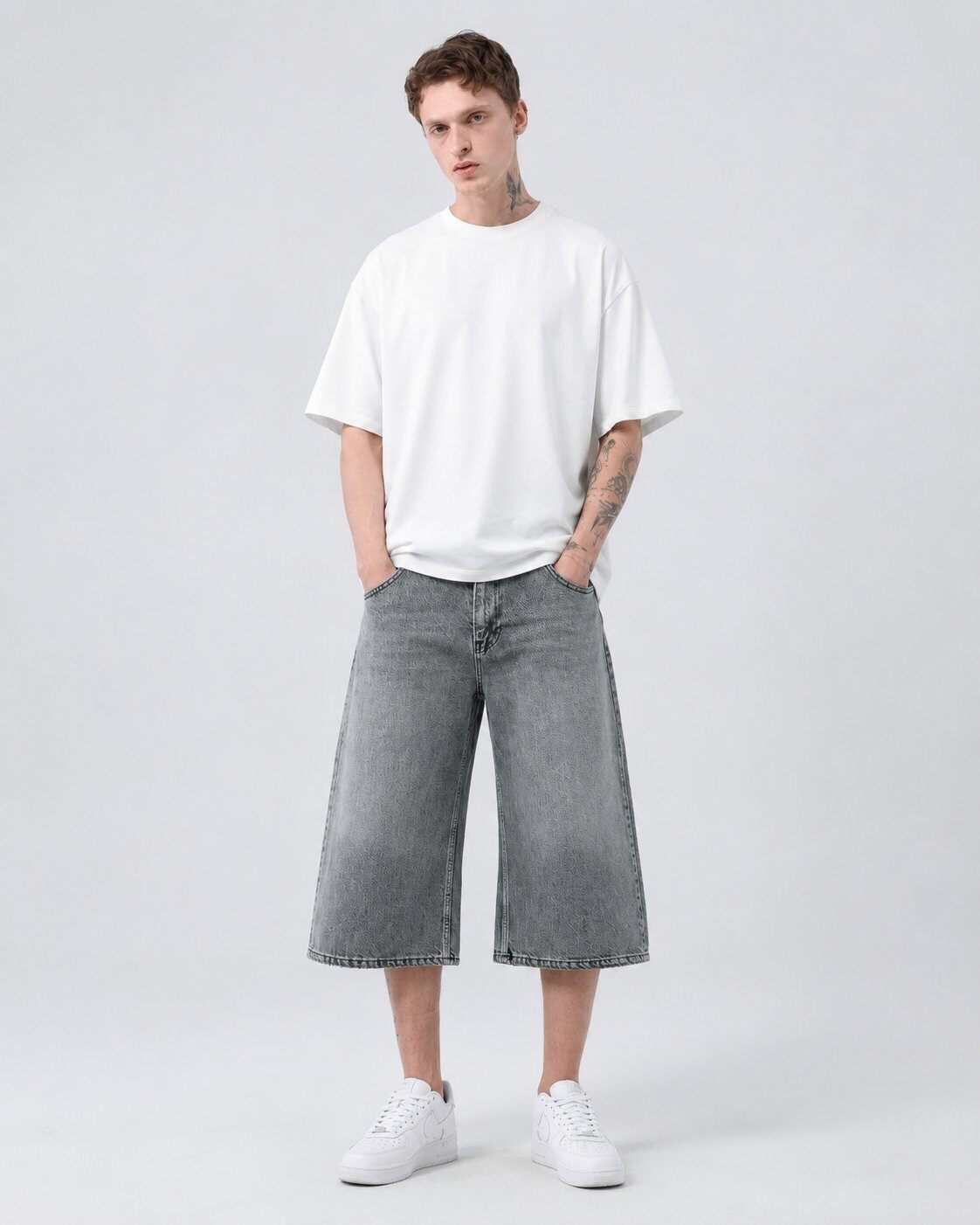 Großhändler Mentex Homme - Graue Super Baggy Jeansshorts