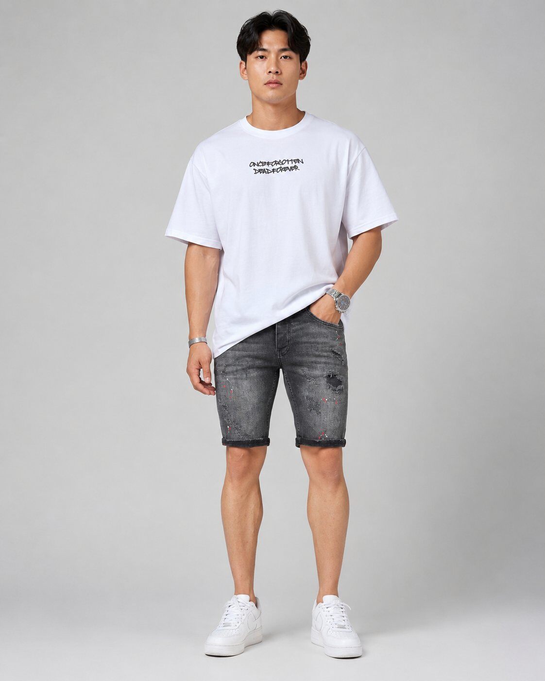 Grossista Mentex Homme - Shorts in Denim Grigio Strappato