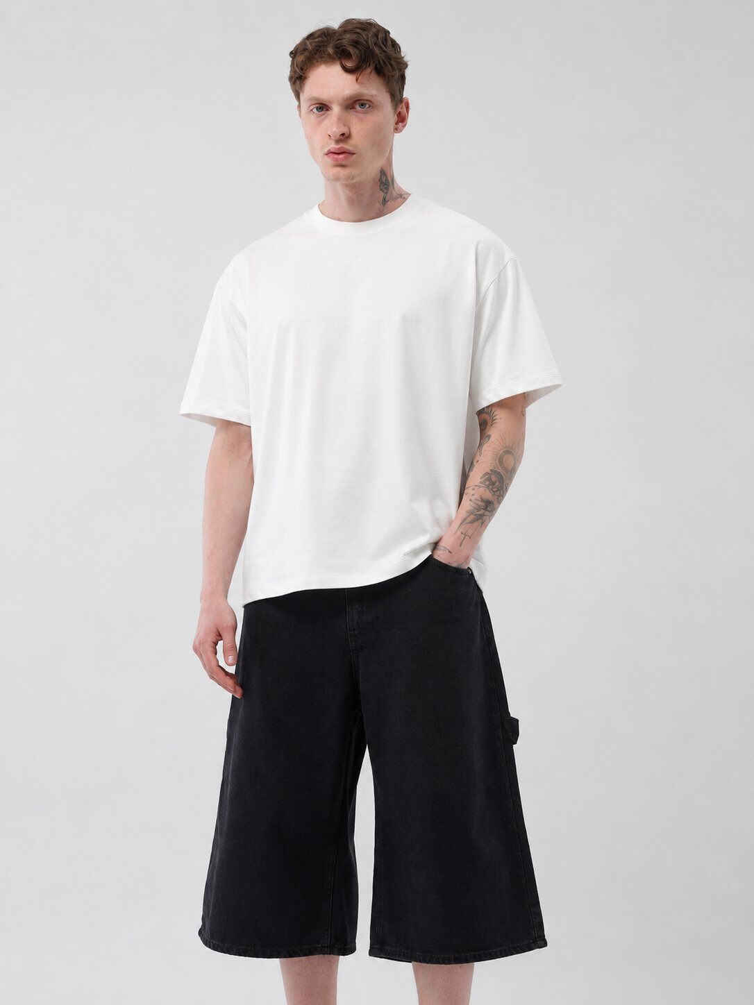 Grossista Mentex Homme - Shorts in Jeans Nero Super Baggy