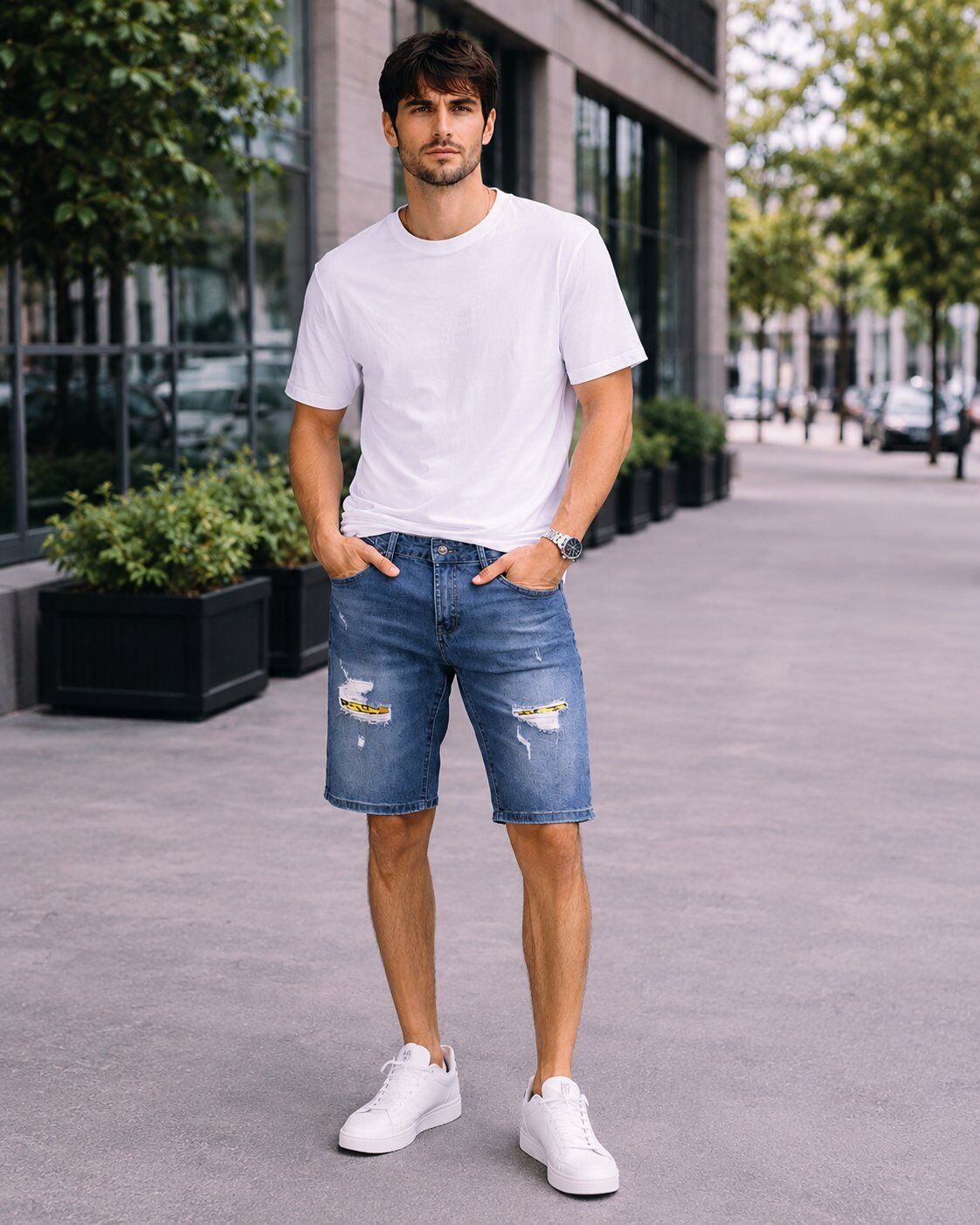 Wholesaler Mentex Homme - Washed Destroy Denim Shorts