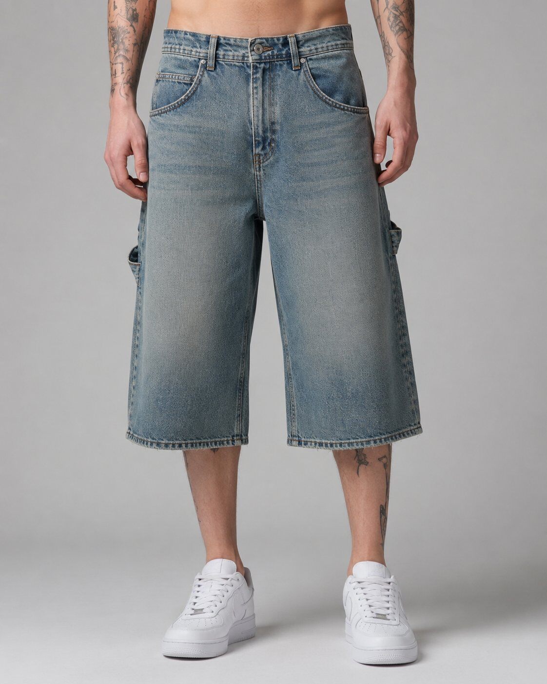 Grossista Mentex Homme - Shorts in Denim Blu Baggy Lavato