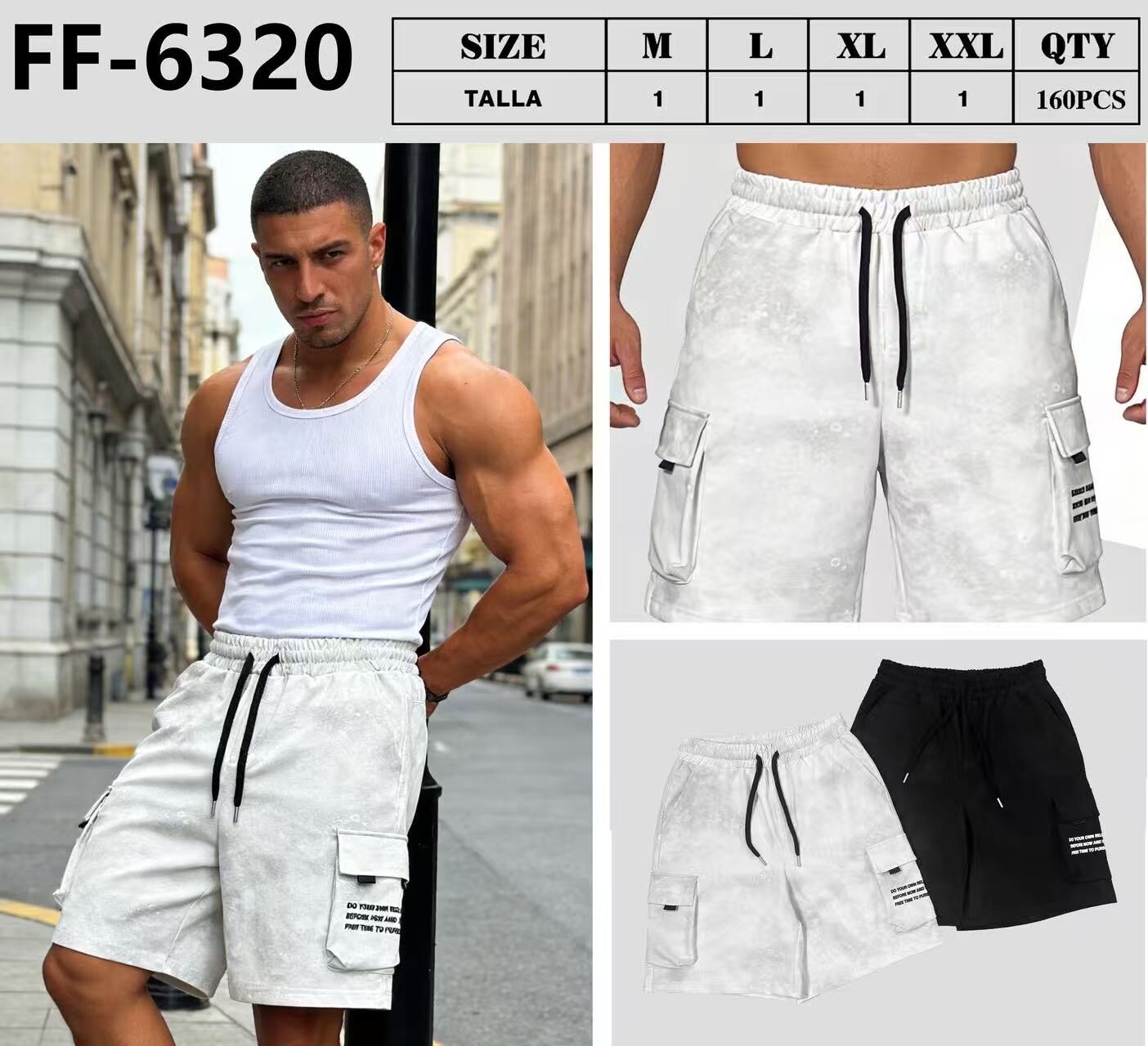 Wholesaler Mentex Homme - Men's solid color shorts with drawstring waist and side pockets