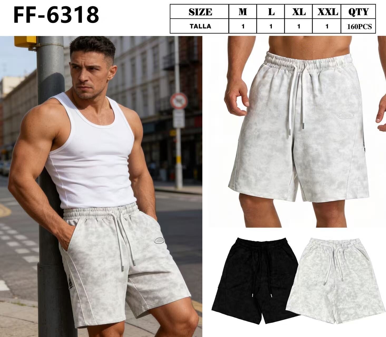 Wholesaler Mentex Homme - Men's solid color shorts with adjustable waistband and drawstring