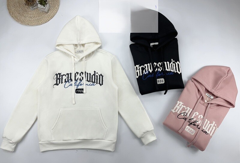 Wholesaler Mentex Homme - Men's plain hoodie with BRAVE SUTIO CALIFORNIA patterned drawstring
