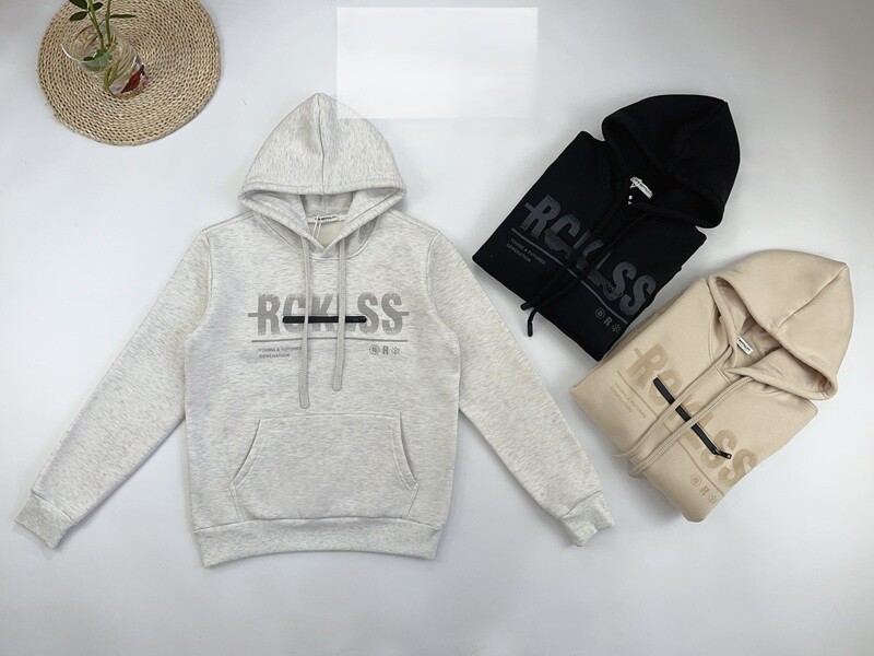 Wholesaler Mentex Homme - Men's plain hoodie with RCKSS pattern drawstring