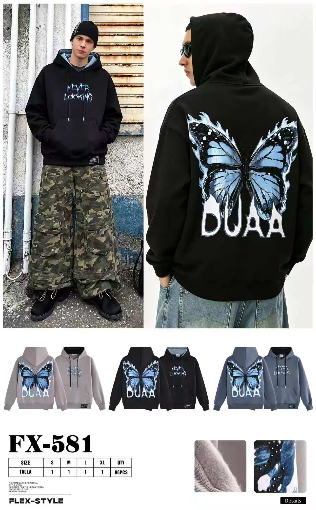 Großhändler Mentex Homme - Schlichter Männerhoodie mit Kalligraphieschrift auf dem Rücken