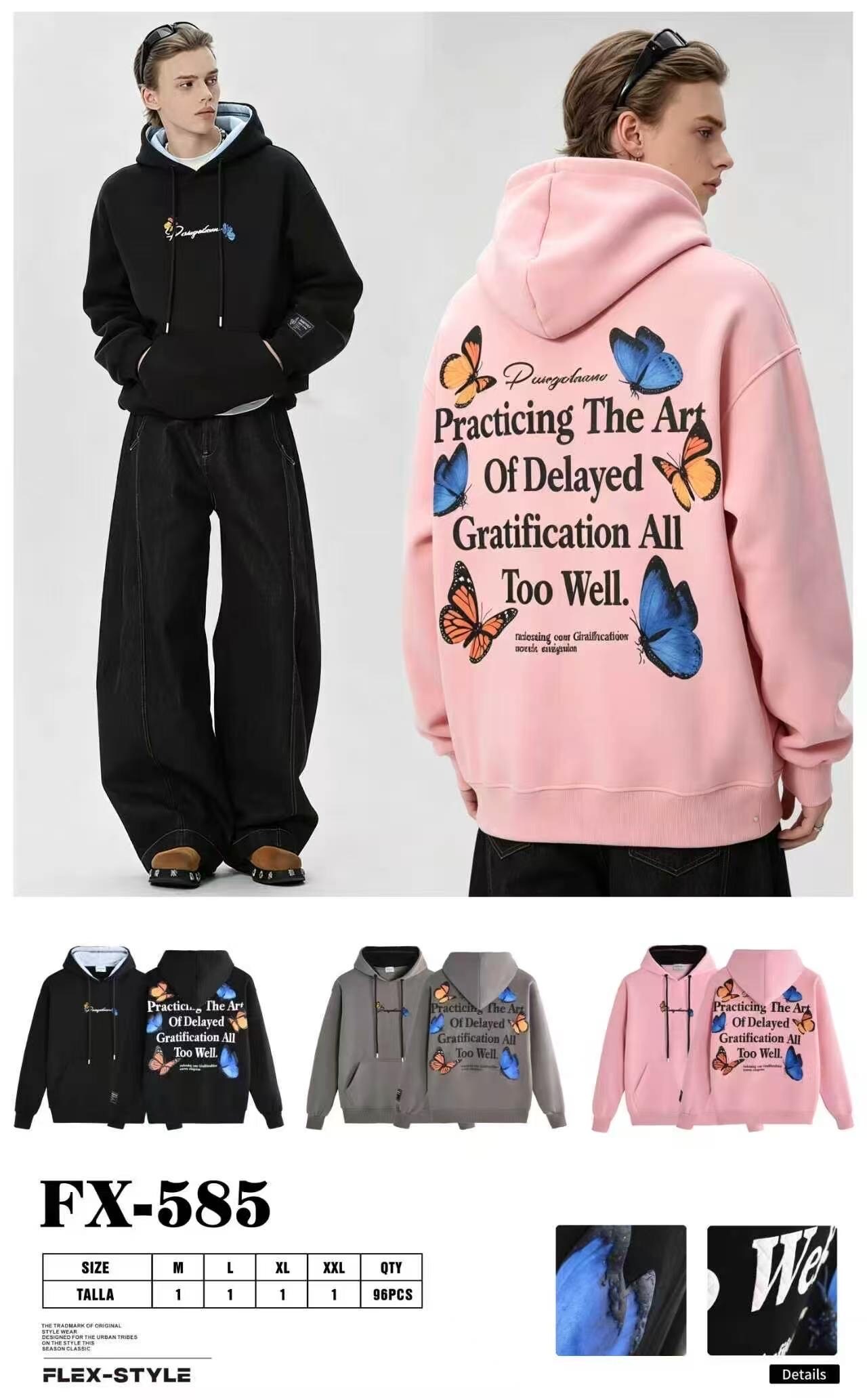 Grossiste Mentex Homme - Sweat épais homme uni à capuche avec écriture caligraphie au dos