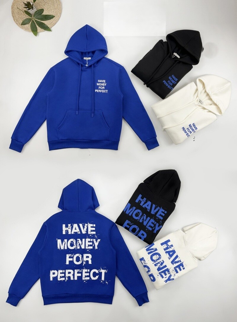 Wholesaler Mentex Homme - Men's plain hoodie with drawstring featuring HAVE MONEY FOR PERFECT design