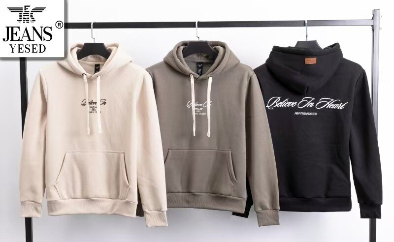 Wholesaler Mentex Homme - Men's plain hoodie with BELIEVE IN HEART patterned drawstring, BLACK, BEIGE, GREEN (3*M, 3*L, 3*XL, 3*XXL, 3*XXXL)