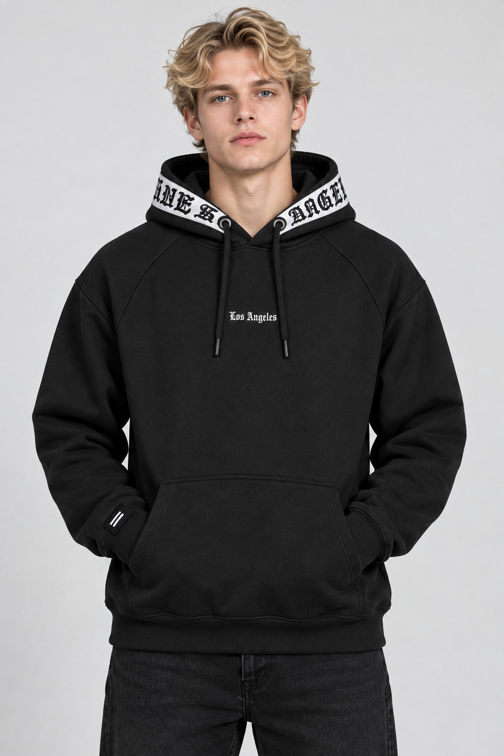 Großhändler Mentex Homme - Herren dicker einfarbiger Kapuzenpullover mit LOS ANGELES Motiv