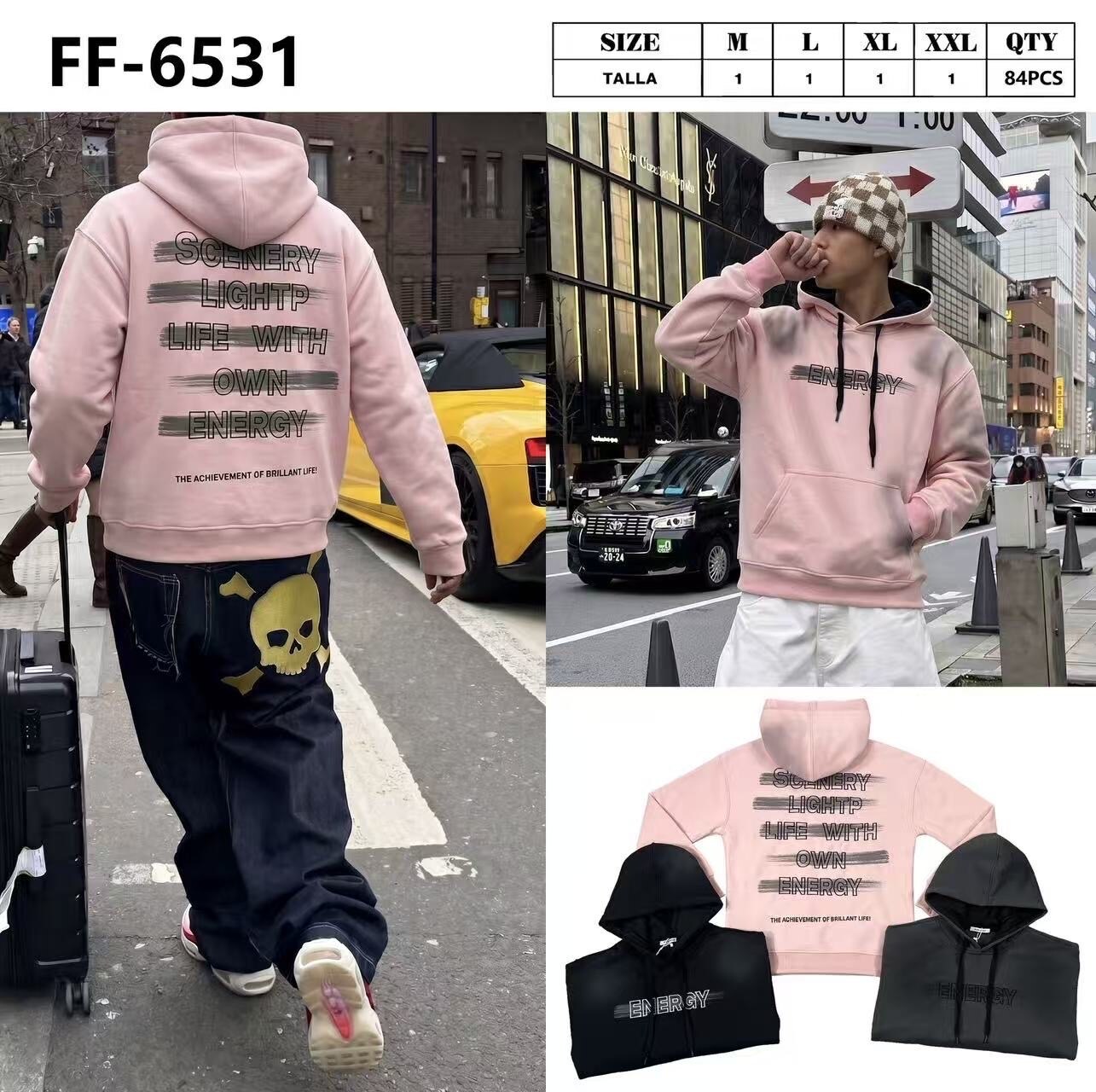 Großhändler Mentex Homme - Dicker, schlichter Herren-Hoodie mit Vintage-Effekt und Kalligraphieschrift auf dem Rücken
