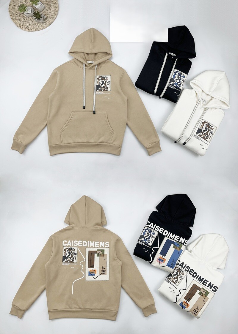 Wholesaler Mentex Homme - Men's Solid Color Sweatshirt, comfortable and artistic, with a kangaroo pocket hood, drawstring, and cuff tightening