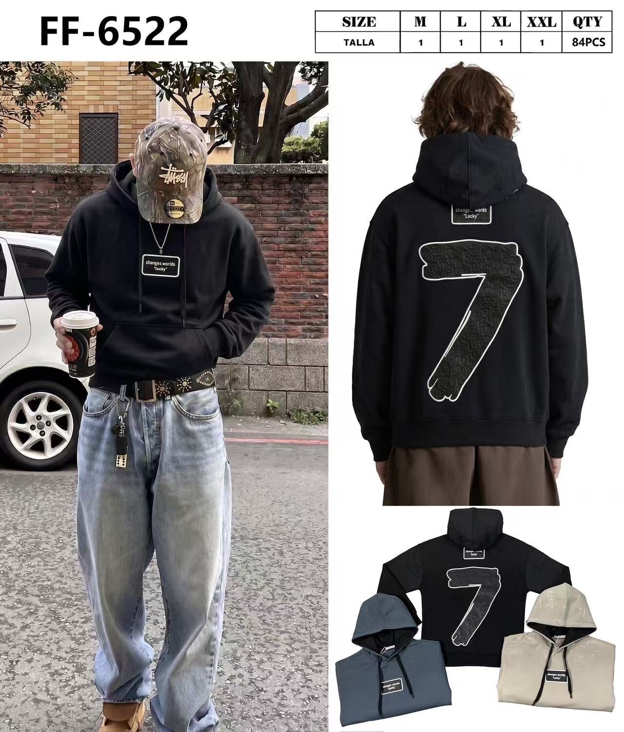 Großhändler Mentex Homme - Dicker Herrenhoodie mit 7 hinten
