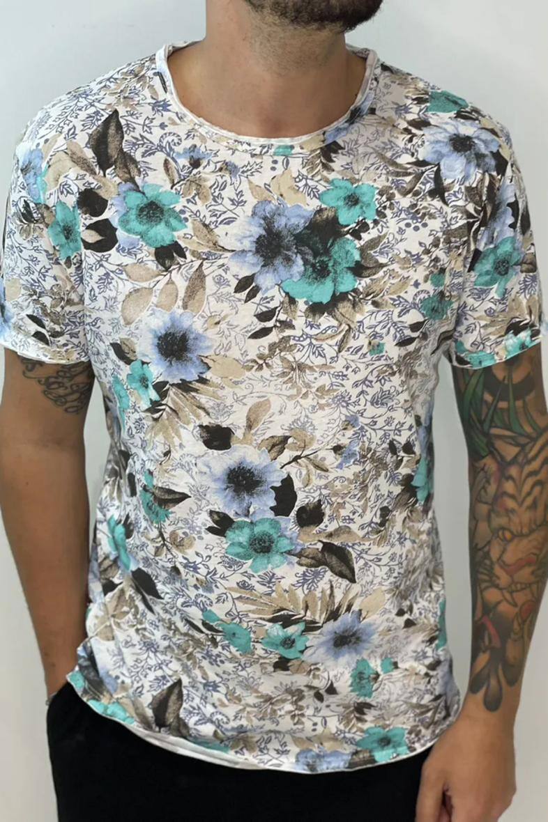 Wholesaler Mentex Homme - Floral short-sleeved round-neck cotton t-shirts