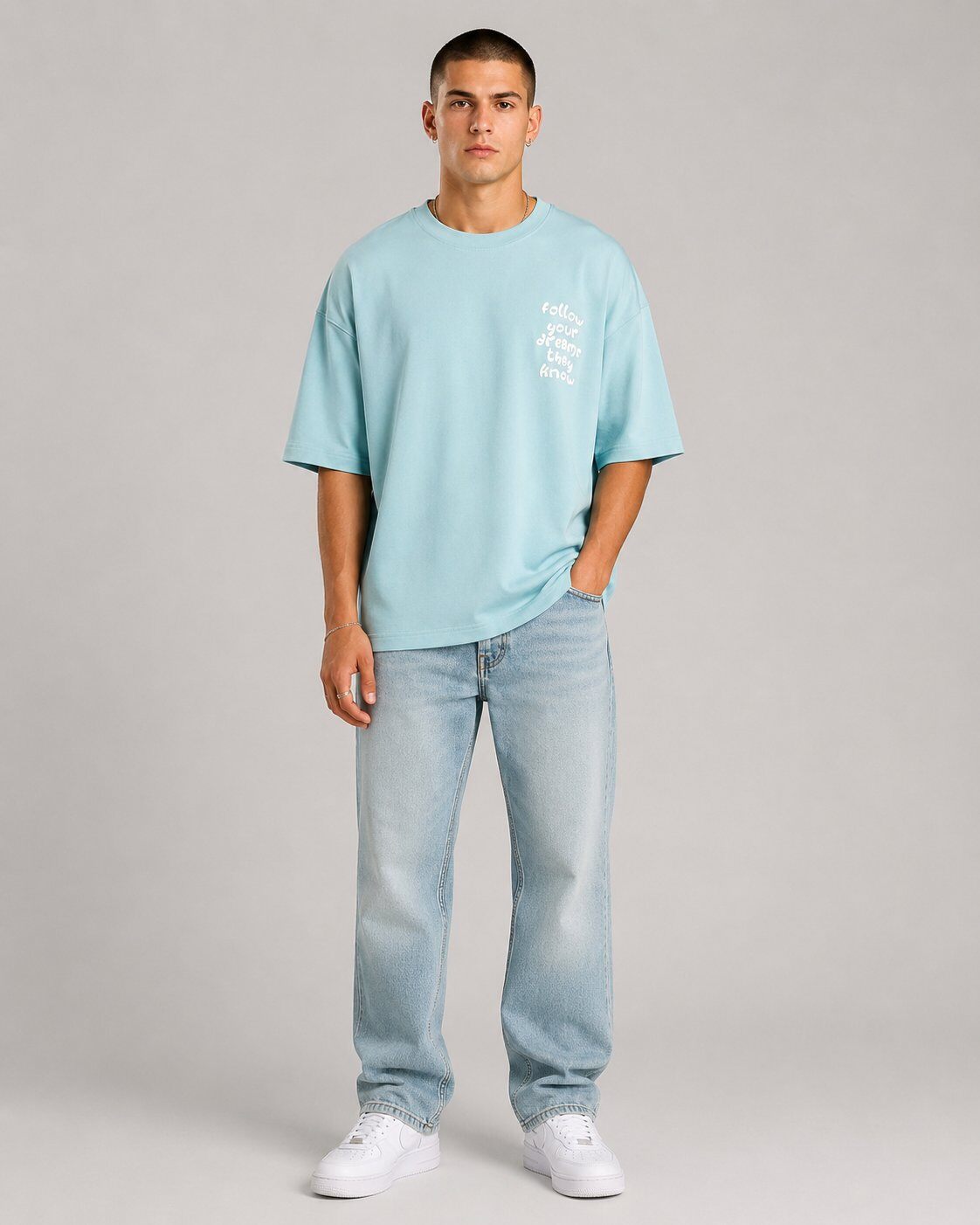 Großhändler Mentex Homme - Grafisches Blaues Oversize-T-Shirt