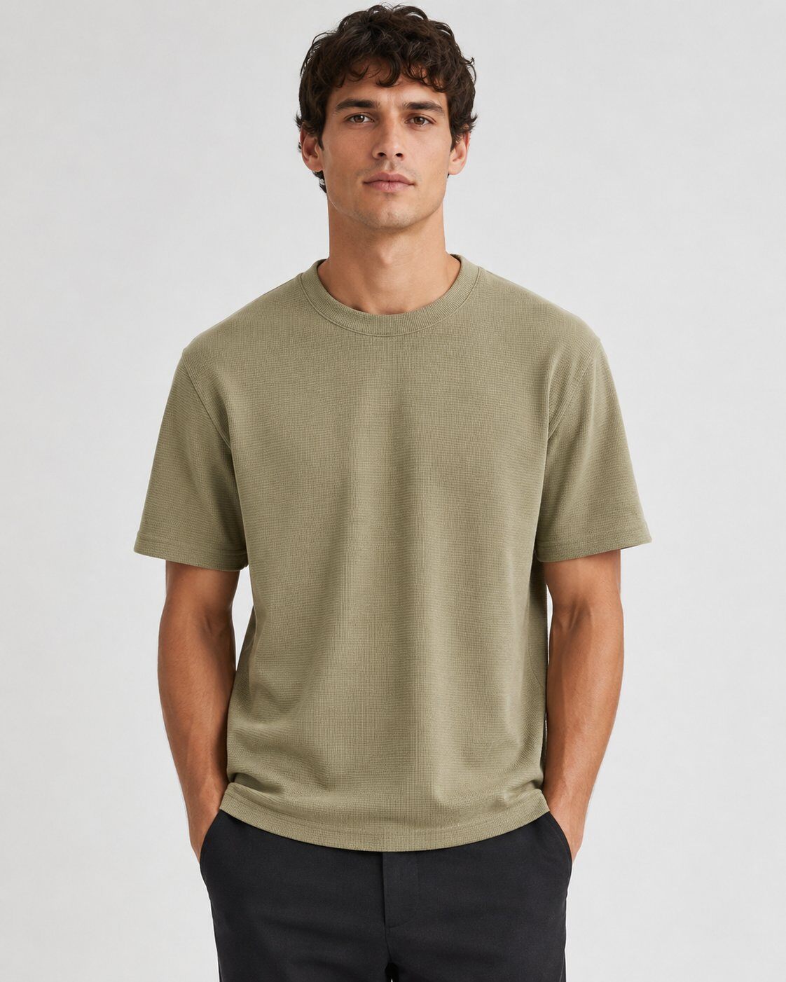 Grossista Mentex Homme - T-shirt Kaki Testurizzata Rilassata
