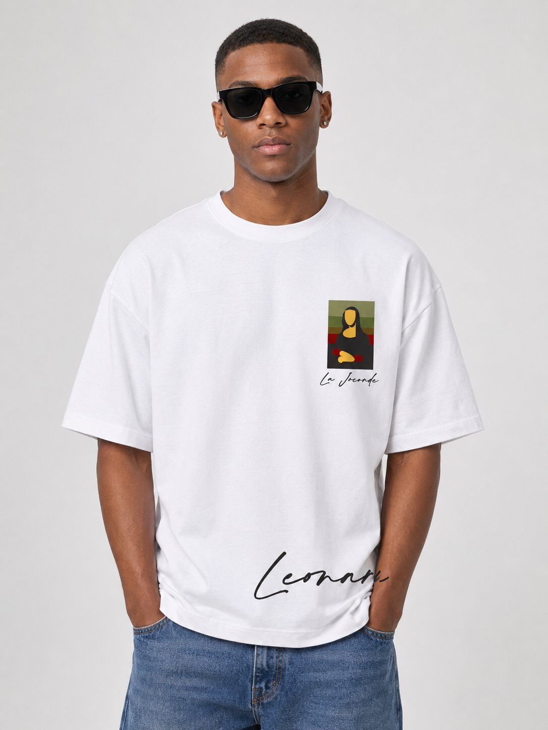 Grossista Mentex Homme - T-shirt Bianca Grafica Mona Lisa