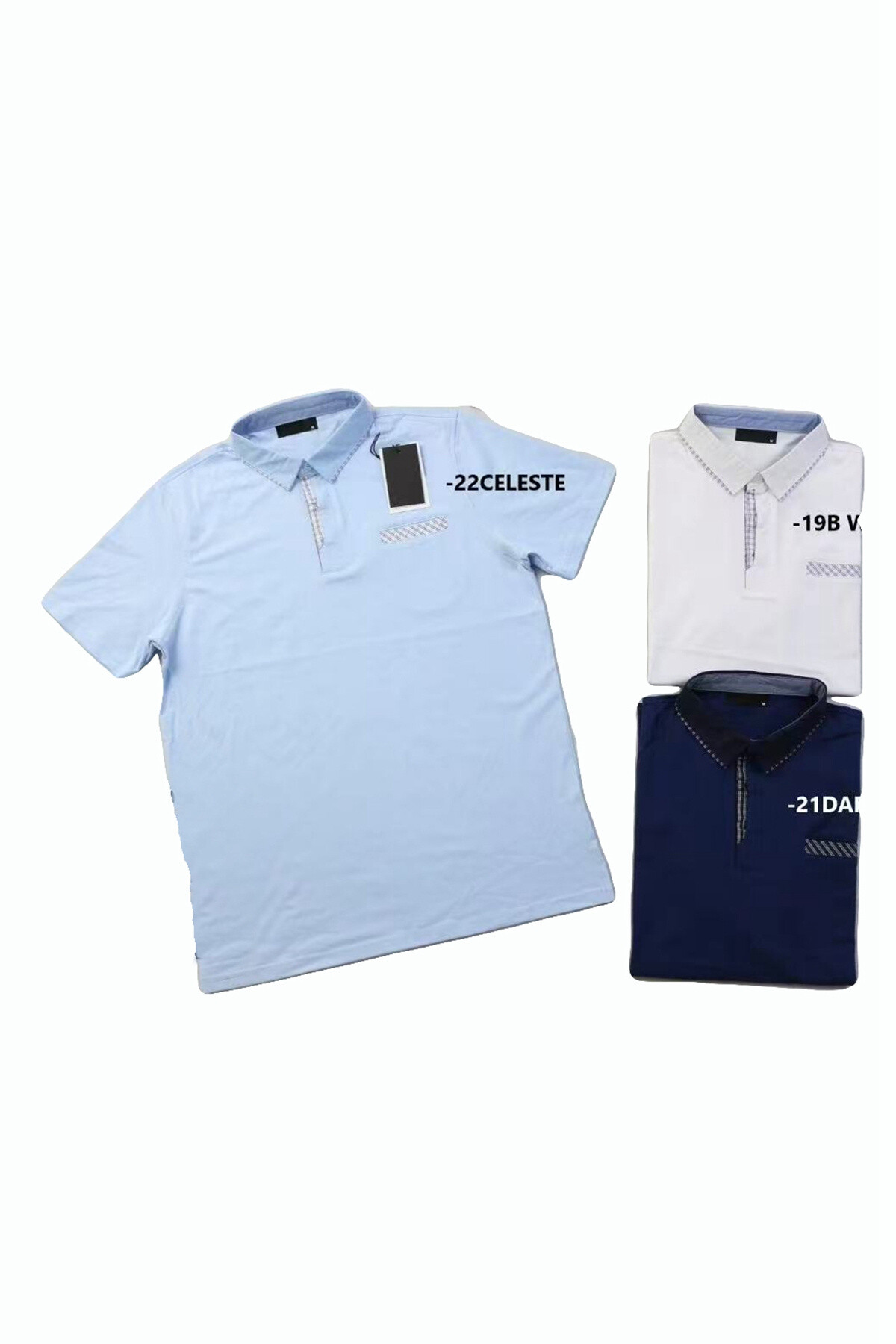 Grossiste Mentex Homme - Polos homme uni simple bords à carreaux