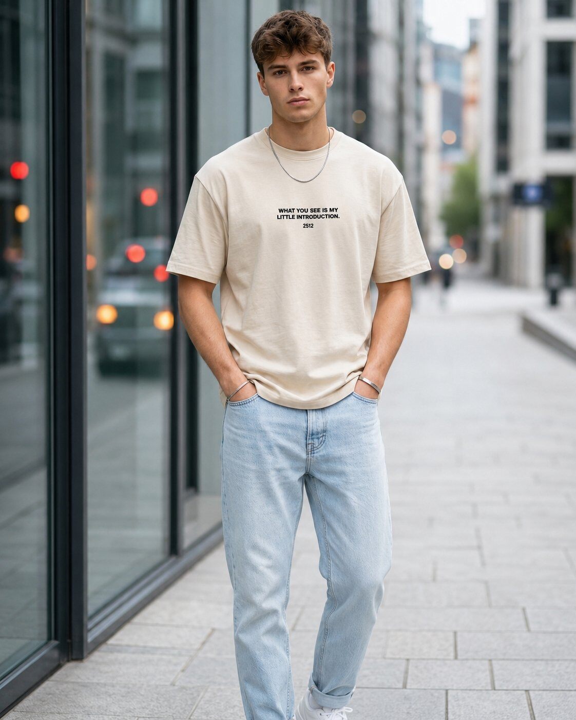 Grossista Mentex Homme - T-shirt Beige con Testo