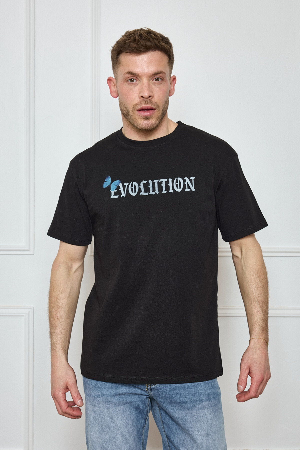 Wholesaler Mentex Homme - Plain men's round neck short sleeve T-shirt with PARPILLON EVOLUTION pattern