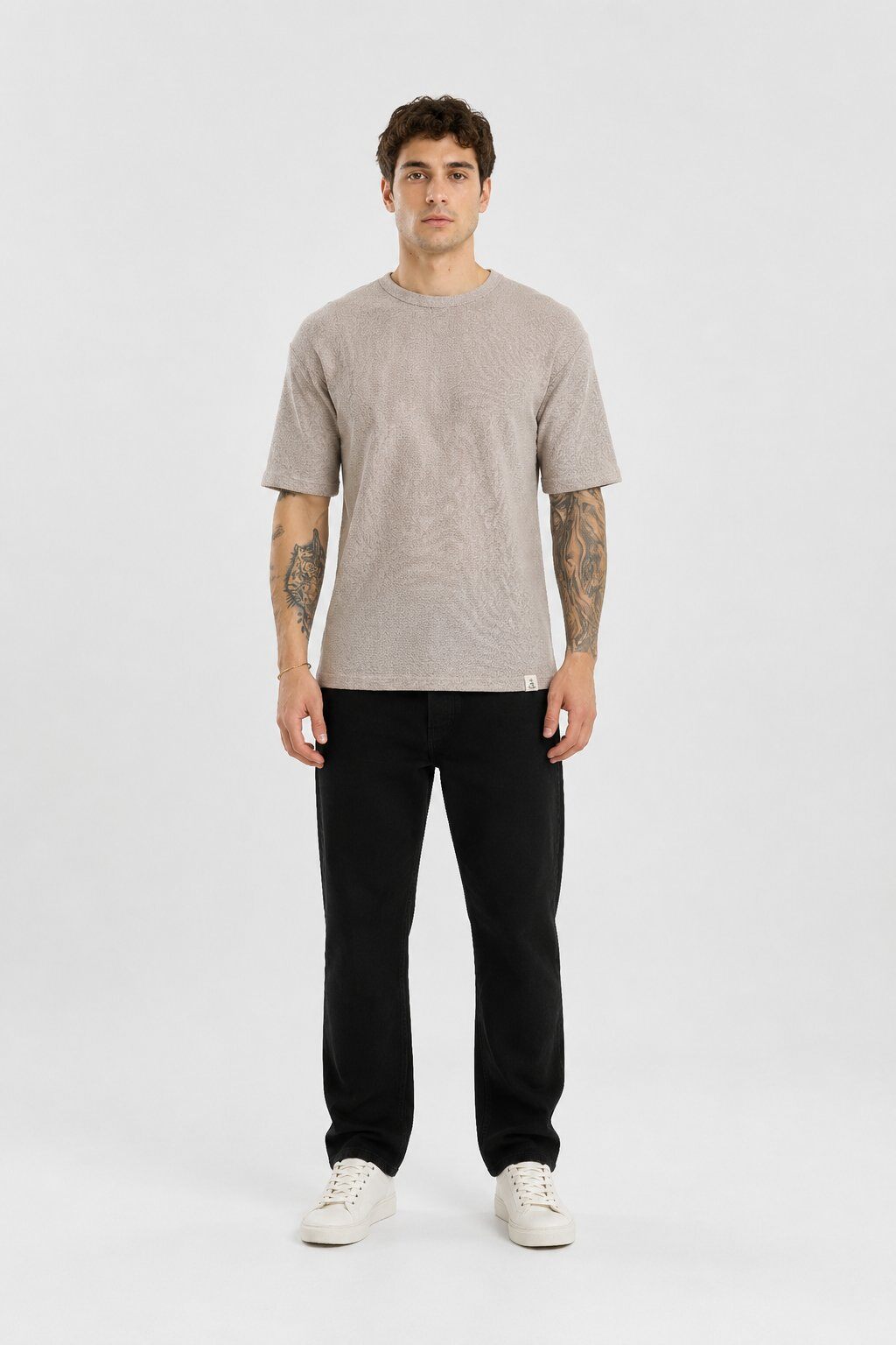 Grossista Mentex Homme - T-shirt Beige Testurizzata Casual