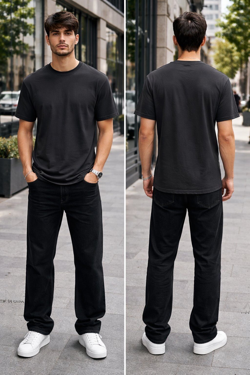 Wholesaler Mentex Homme - Men's Black Essential Slim Fit T-Shirt