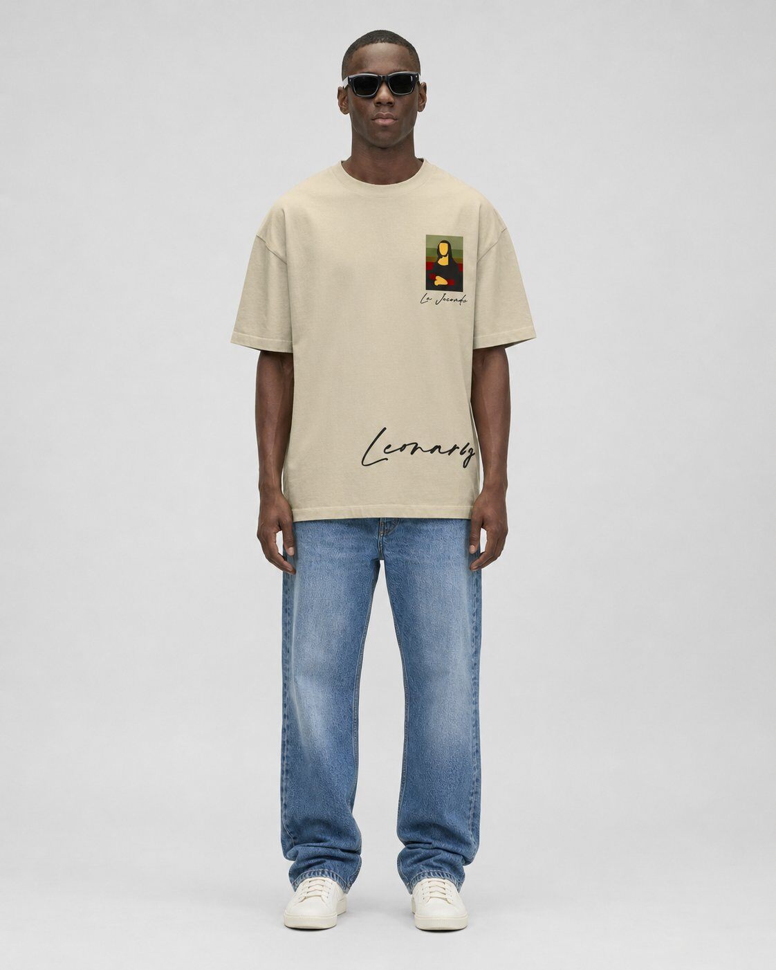 Großhändler Mentex Homme - Beiges Oversize-T-Shirt Mona Lisa