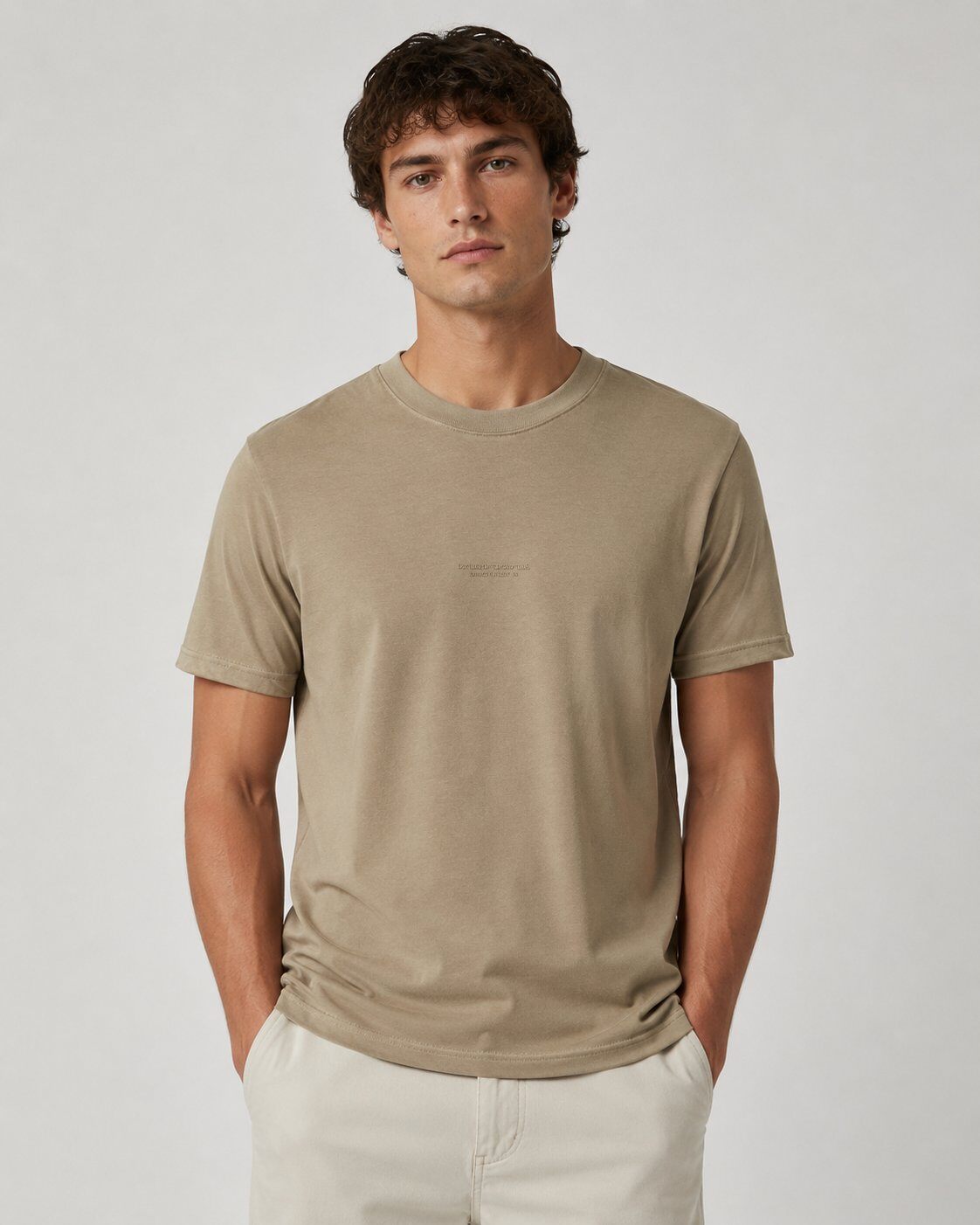 Grossista Mentex Homme - T-shirt Kaki Minimalista Casual