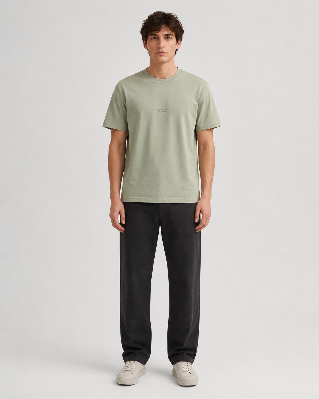 Großhändler Mentex Homme - Hellgrünes Minimal Text T-Shirt