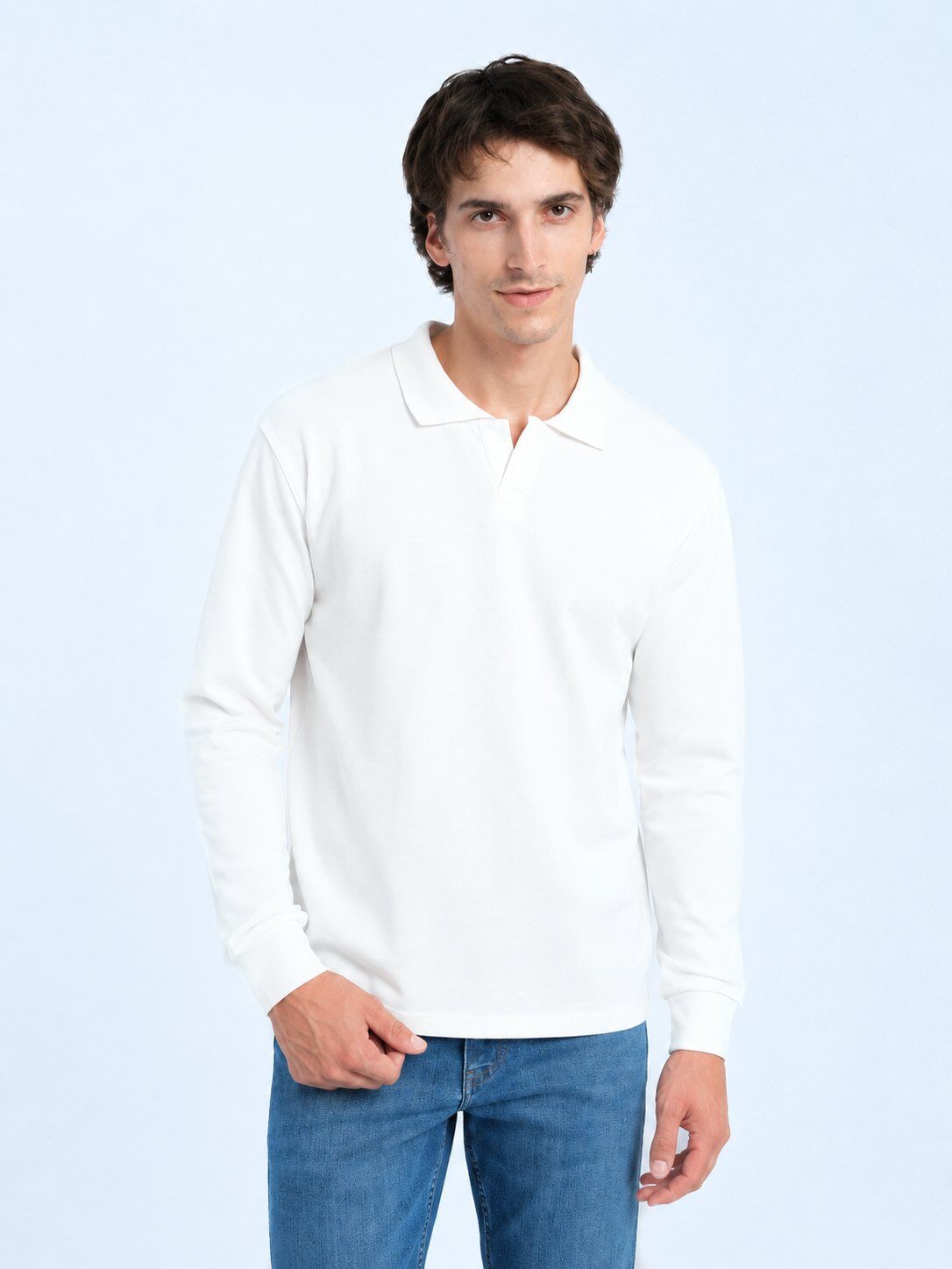 Wholesaler Mentex Homme - White Long Sleeve Polo Shirt Clean