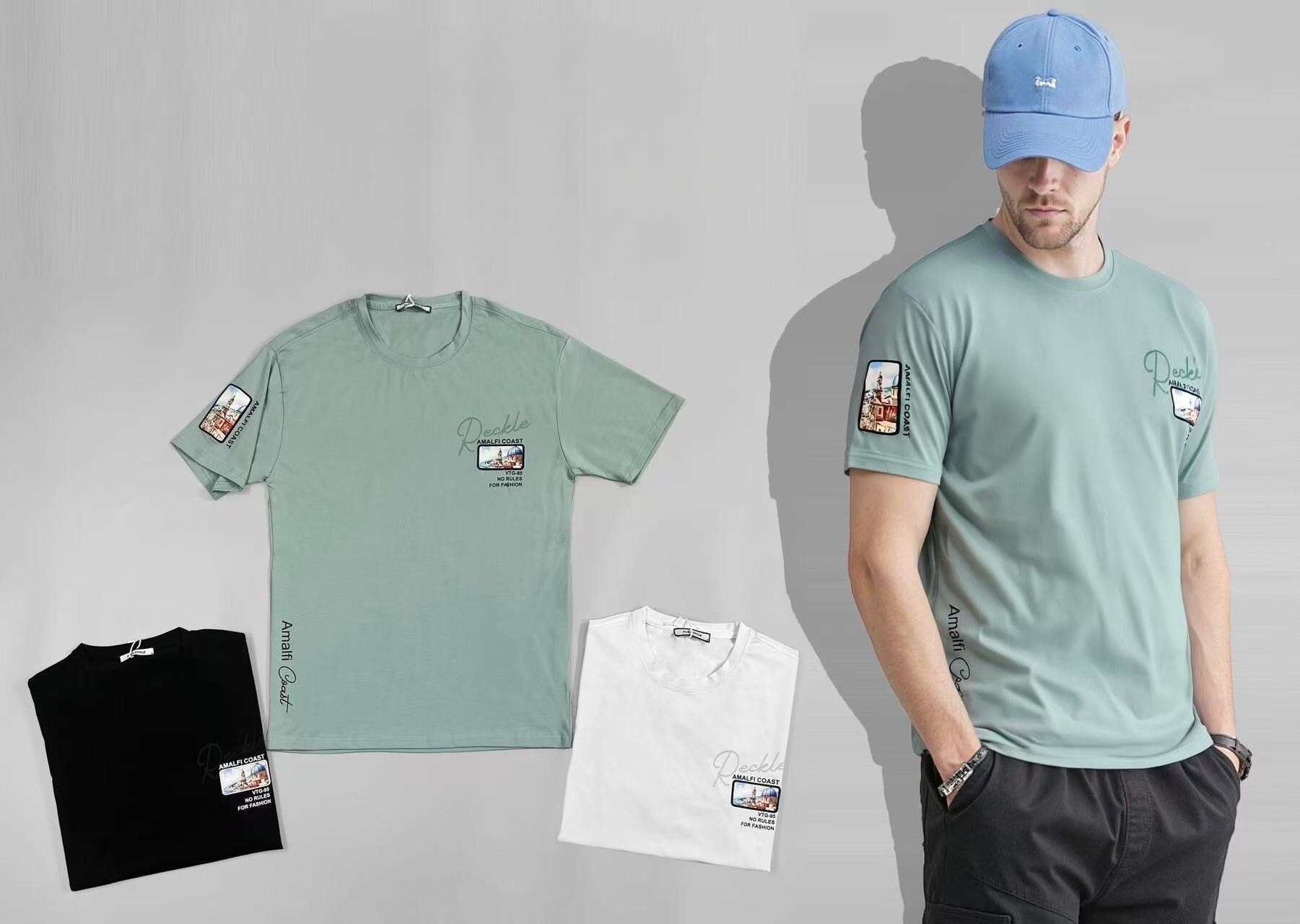 Großhändler Mentex Homme - Normales Herren-T-Shirt mit der Aufschrift RECKLE AMALFI COAST