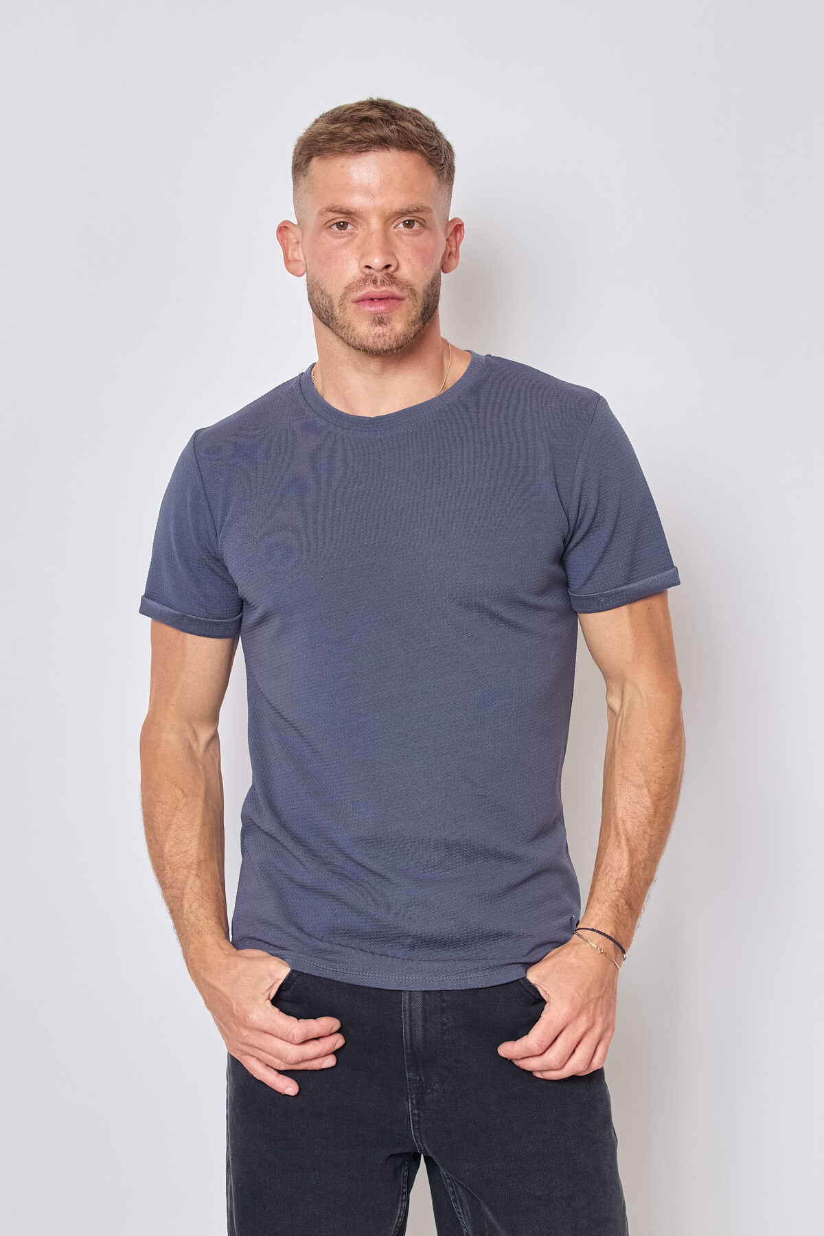 Wholesaler Mentex Homme - Men's plain round neck short sleeve T-shirt with mesh effect