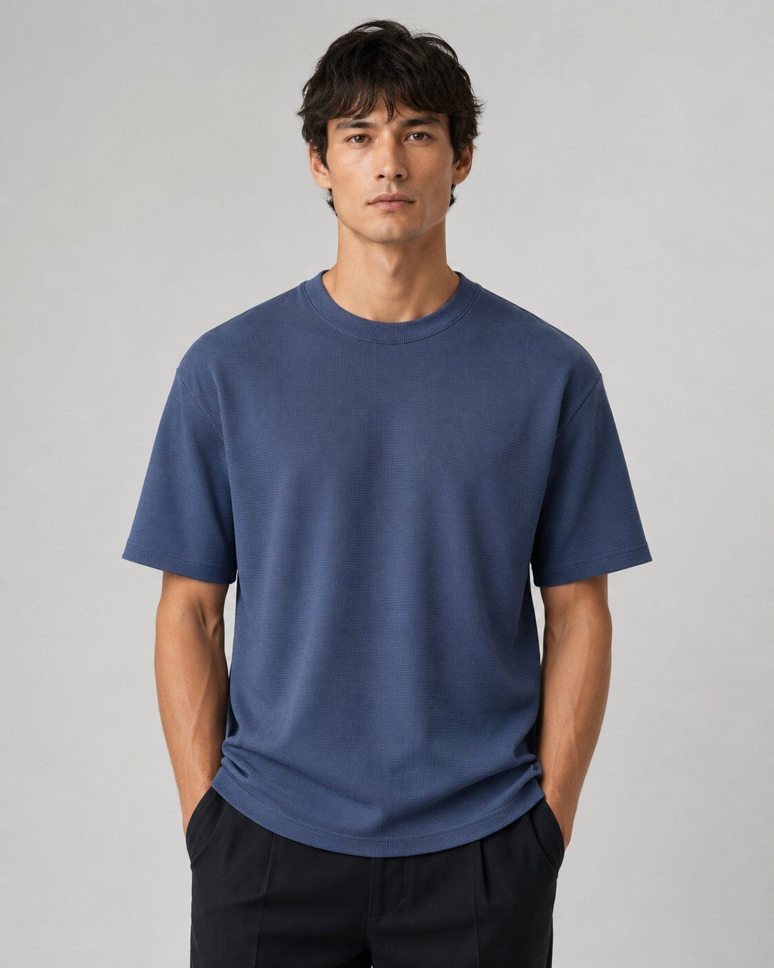Grossista Mentex Homme - T-shirt Blu Navy Testurizzata Moderna