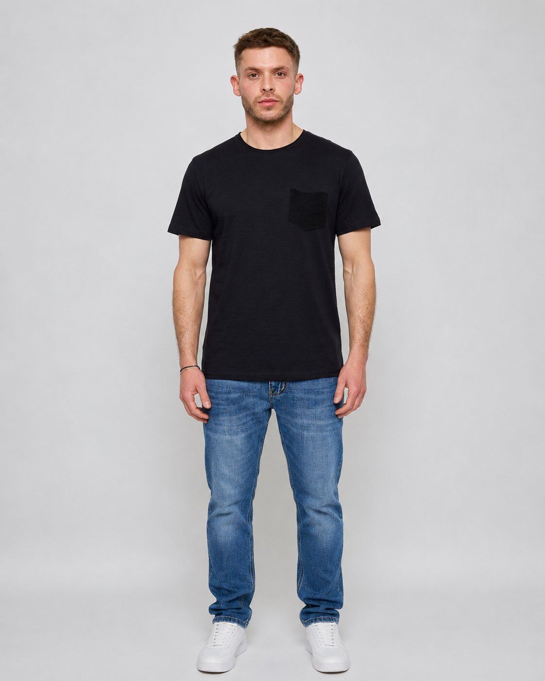 Großhändler Mentex Homme - Schwarzes T-Shirt mit Strukturierter Tasche