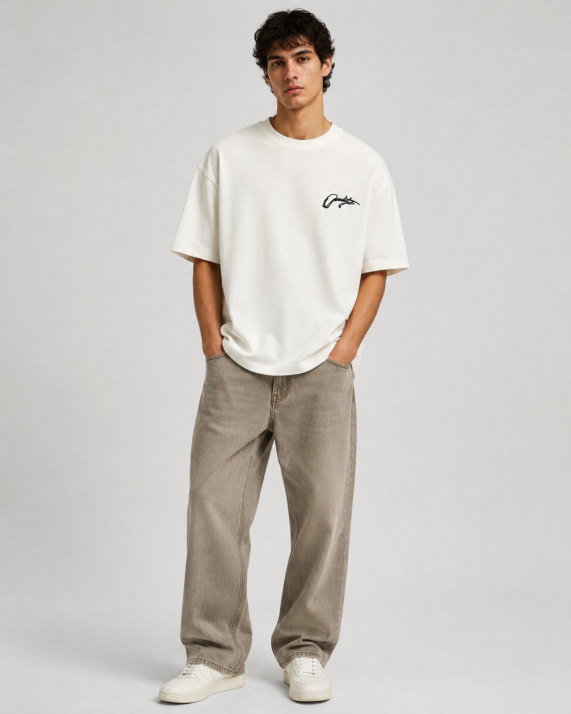 Grossista Mentex Homme - T-shirt Bianco Oversize Signature
