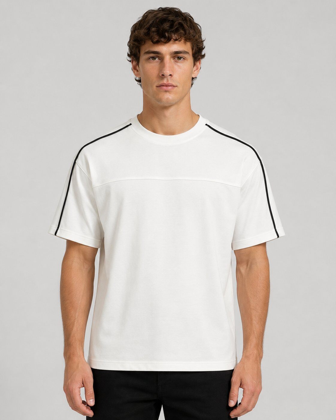 Grossiste Mentex Homme - T-shirt Blanc Shoulder Contrast