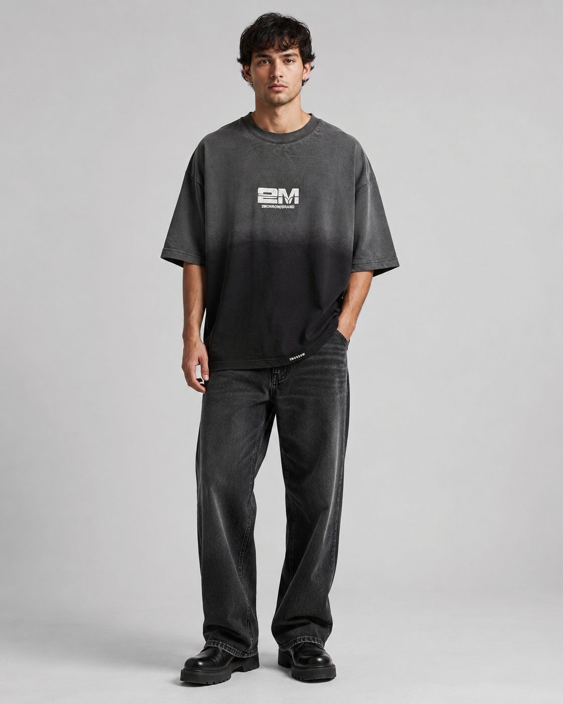 Großhändler Mentex Homme - Schwarzes Oversize-T-Shirt mit Logo
