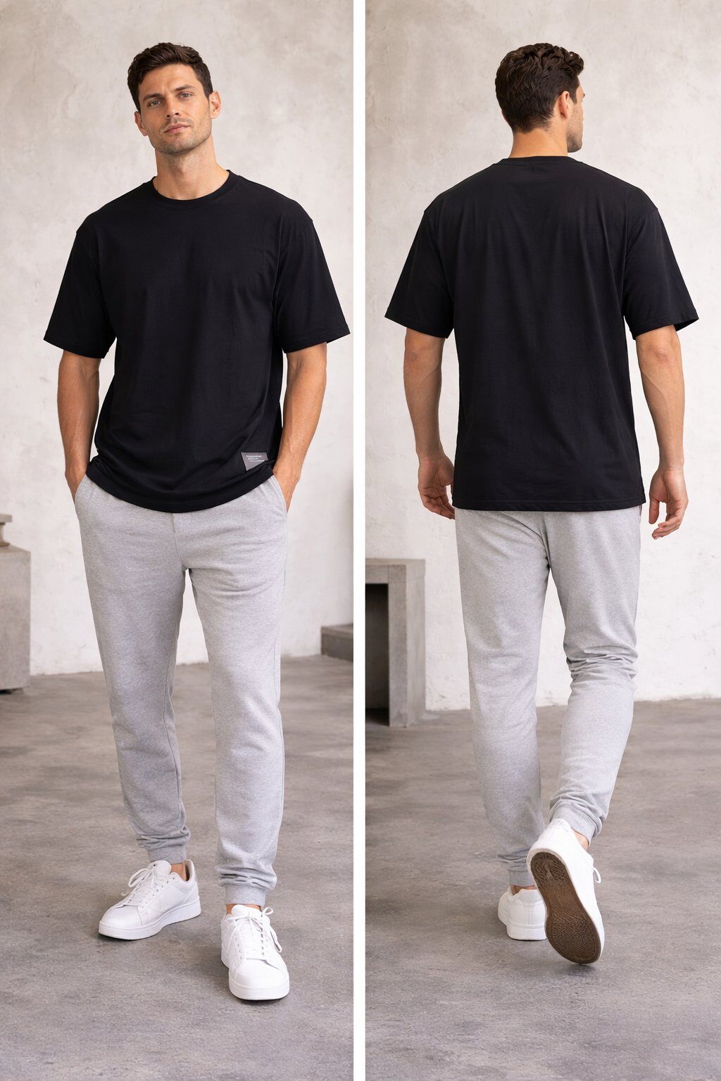 Wholesaler Mentex Homme - Men's Black Oversized Minimalist T-shirt