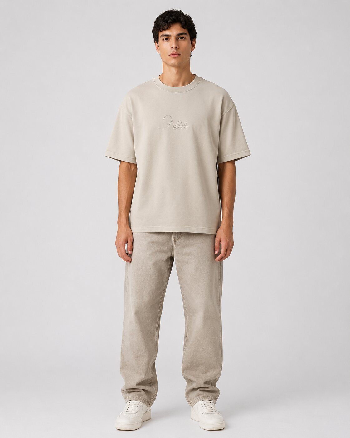 Großhändler Mentex Homme - Beiges T-Shirt mit minimalistischem Rückengrafik