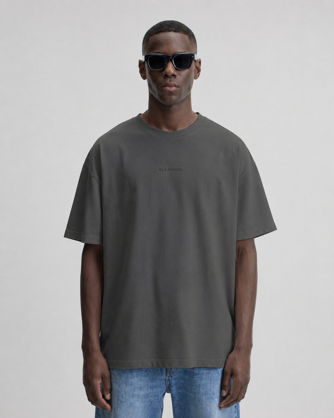 Grossista Mentex Homme - T-shirt Grafica Oversize Grigio Scuro