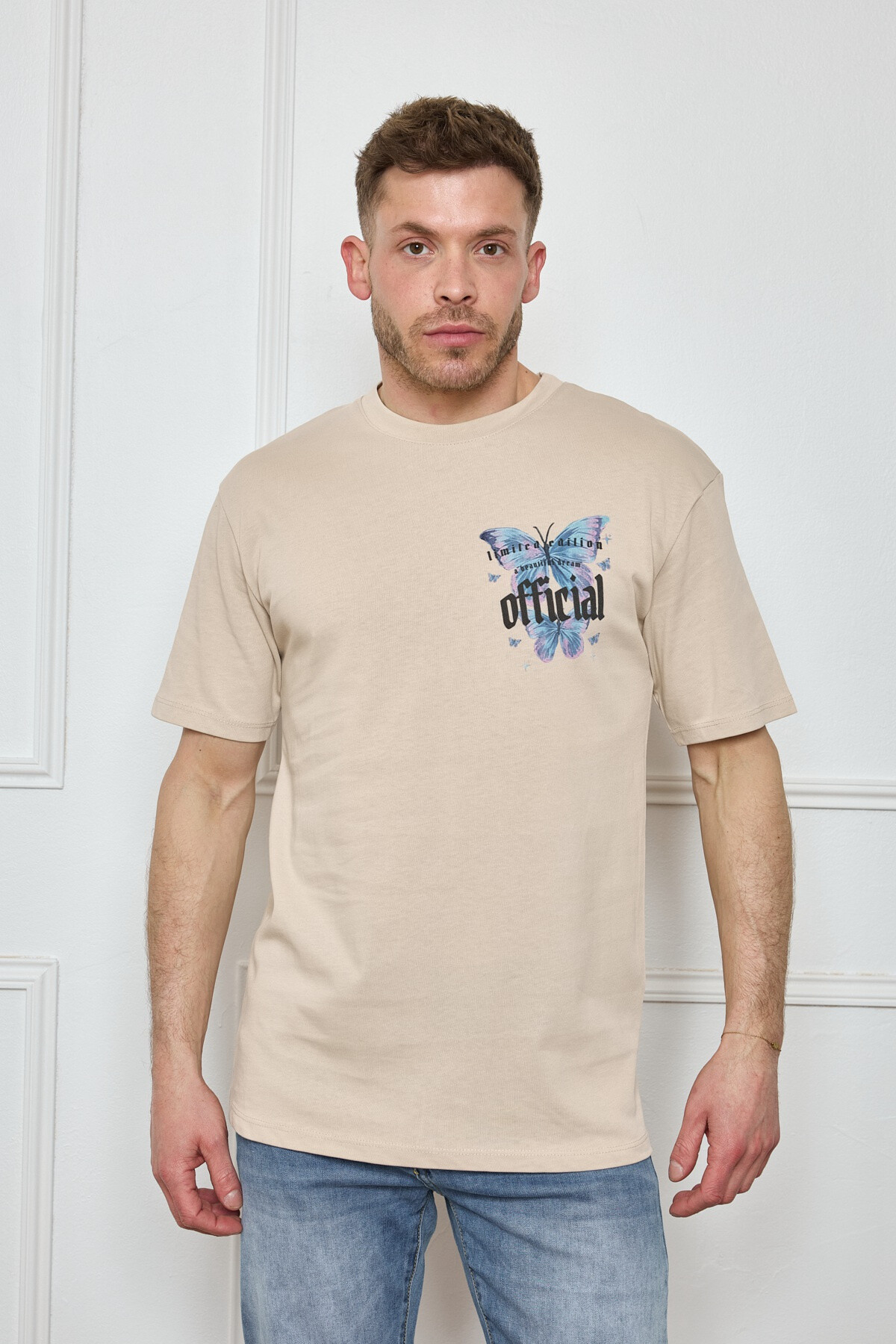 Wholesaler Mentex Homme - Plain men's round neck short sleeve T-shirt with butterfly pattern OFFICIAL