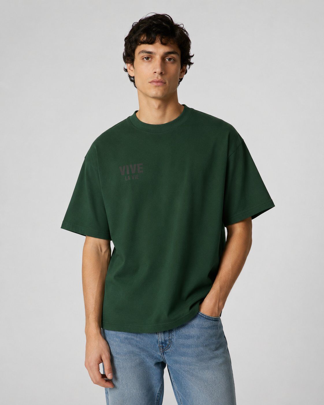 Großhändler Mentex Homme - Grünes Blumen-T-Shirt Lebe das Leben