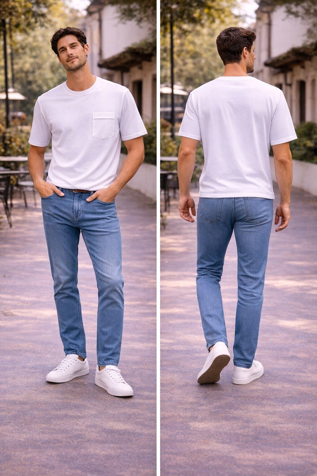 Großhändler Mentex Homme - Weißes Herren-T-Shirt mit minimalistischem Klappentasche