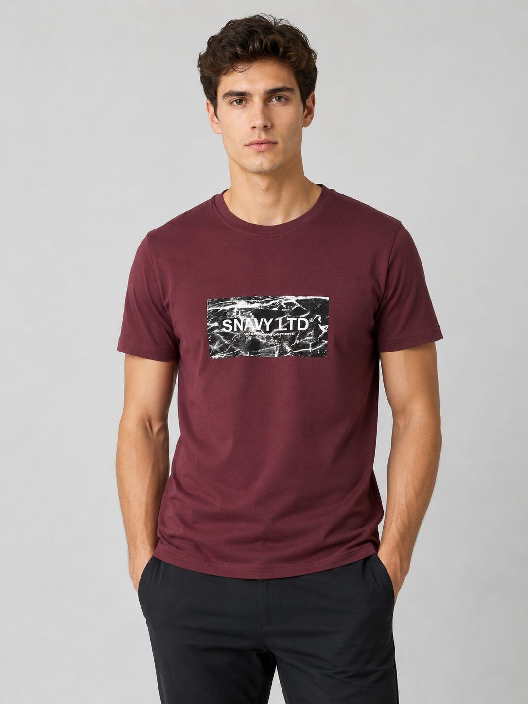 Wholesaler Mentex Homme - Bordeaux Marble Graphic T-shirt