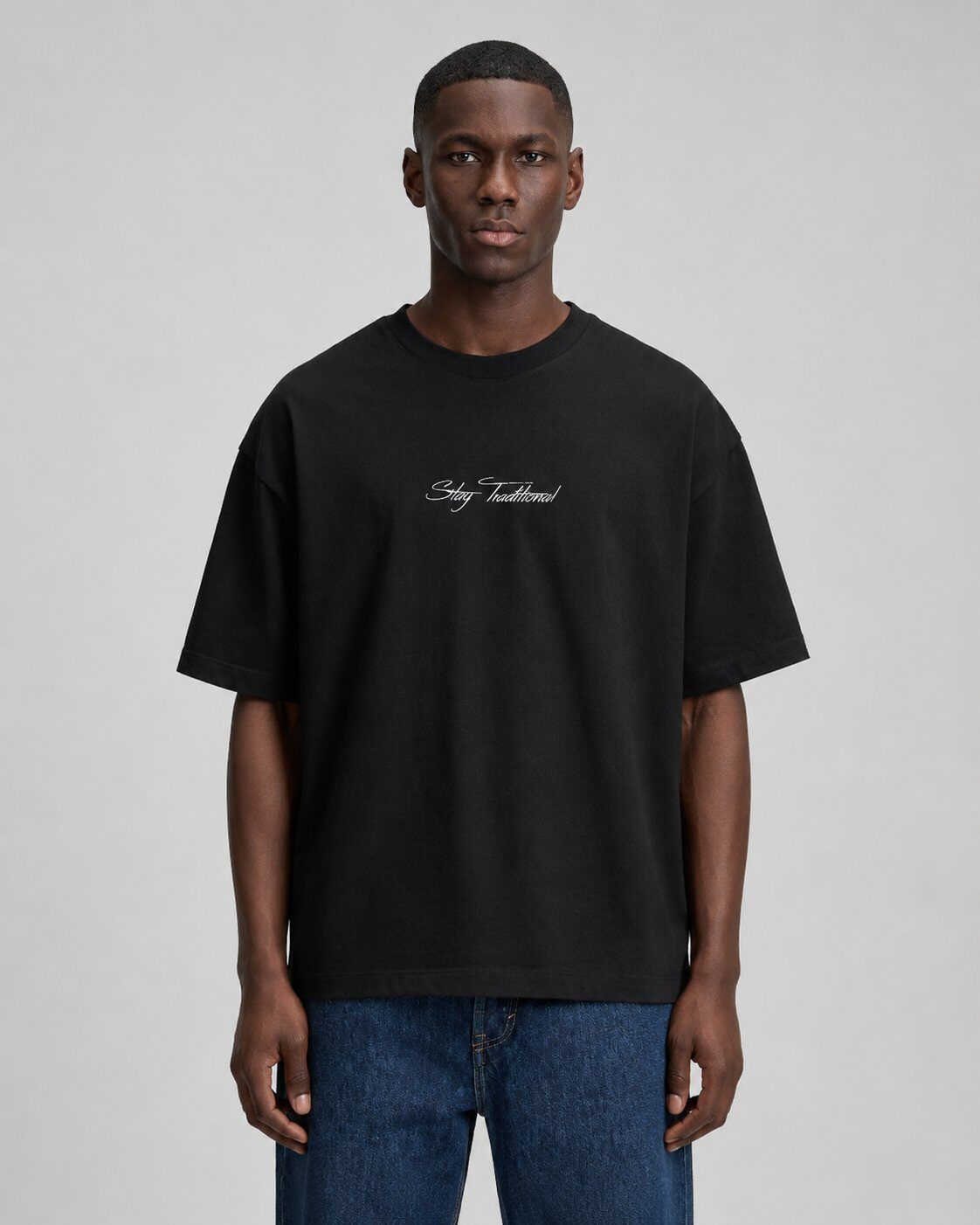 Grossista Mentex Homme - T-shirt Nera Oversize Stay Traditional