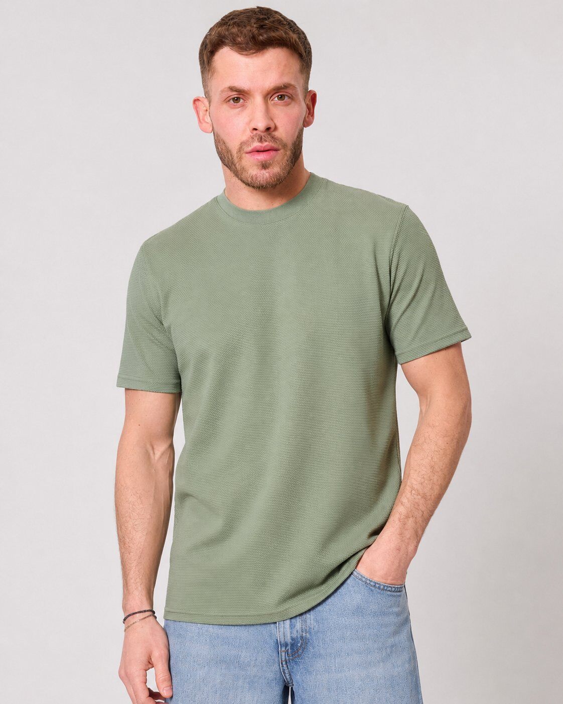 Grossista Mentex Homme - T-shirt Verde Testurizzata Minimalista