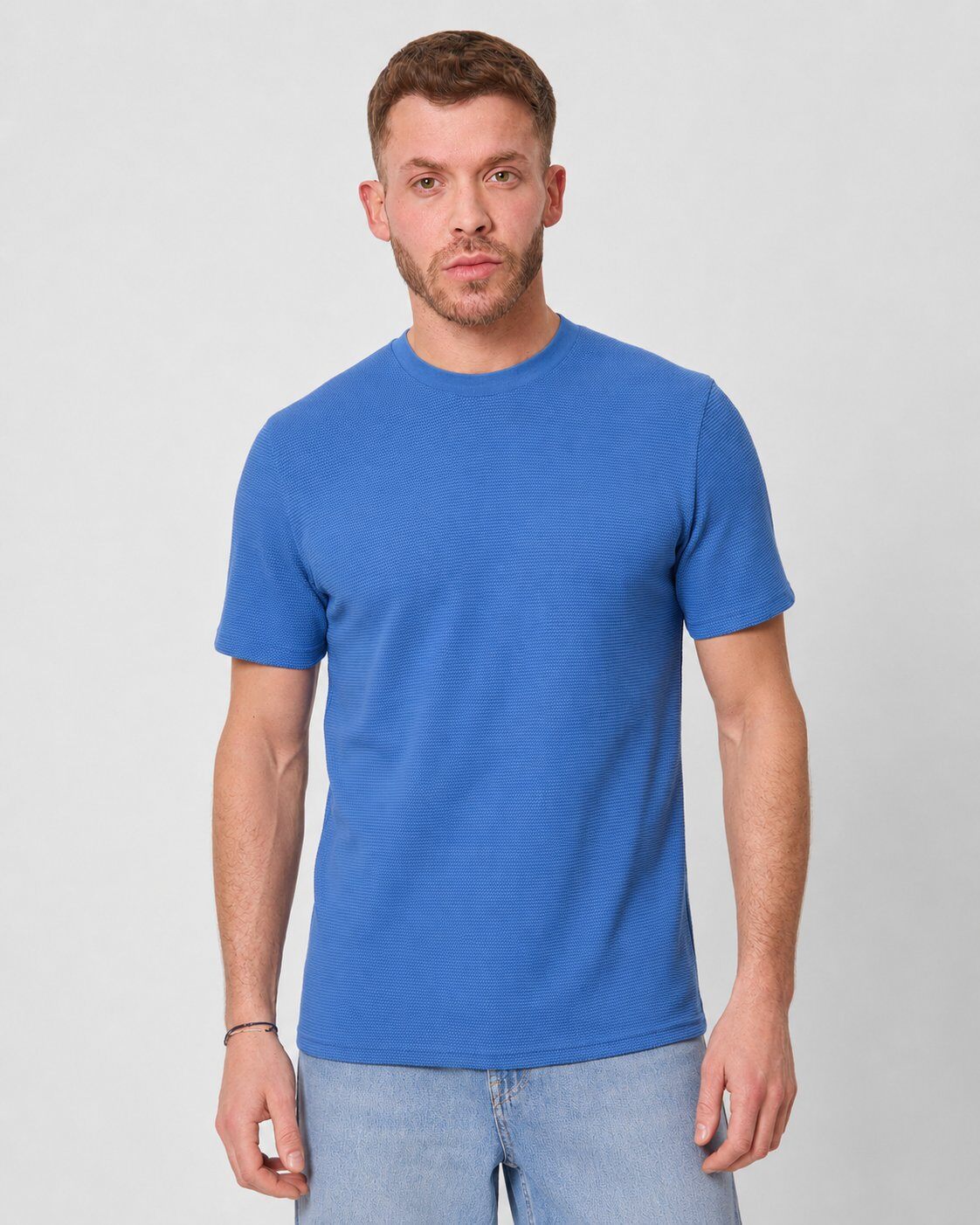 Großhändler Mentex Homme - Texturiertes Blaues Fit-T-Shirt